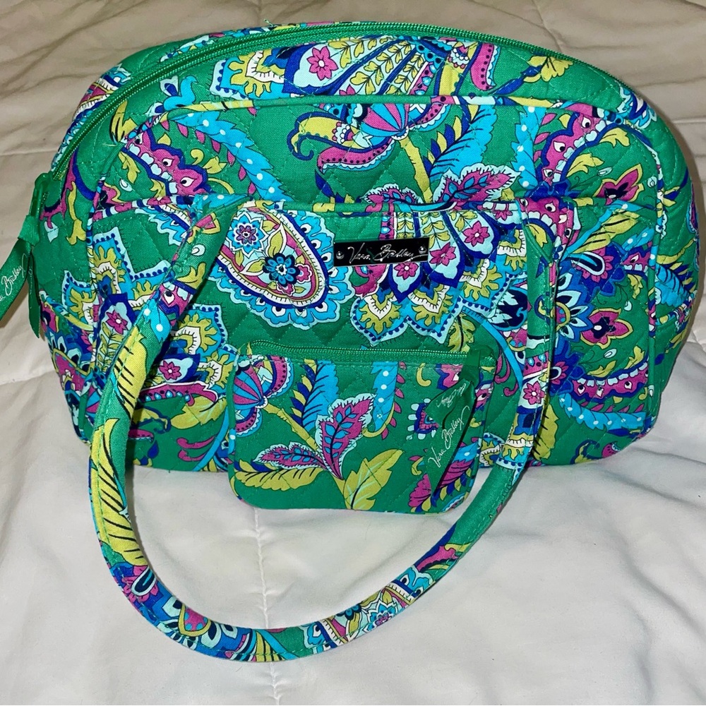 Vera Bradley Quilted Green Paisley Hand Bag and Coin Purse